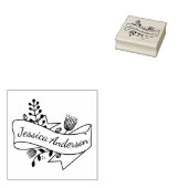 Rustieke Bloemen Ribbon Badge Gepersonaliseerde Na Rubberstempel (Gestempeld)