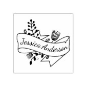 Rustieke Bloemen Ribbon Badge Gepersonaliseerde Na Rubberstempel (Afrduk)