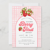 Rustieke Bloemen Rode Aardbei Berry Eerste Verjaar Kaart (Achterkant)