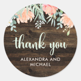 Rustieke Bloemen Romance Bruiloft | Dank u Ronde Sticker