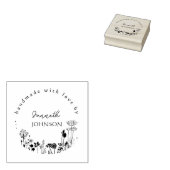 Rustieke Bloemen Ronde Custom Handgemaakt Met Love Rubberstempel (Gestempeld)