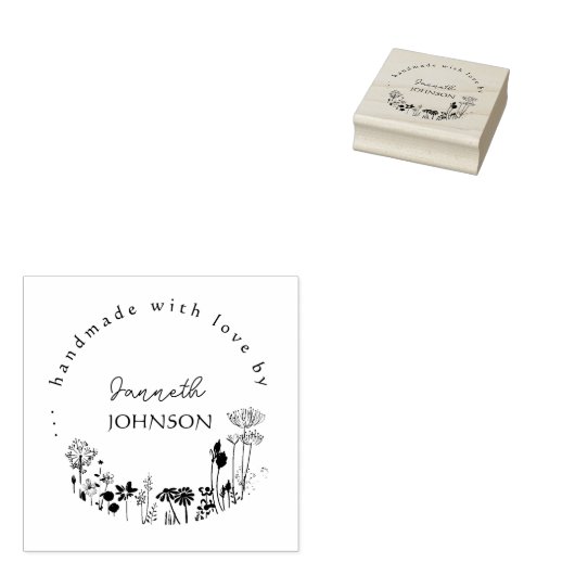 Rustieke Bloemen Ronde Custom Handgemaakt Met Love Rubberstempel (Gestempeld)