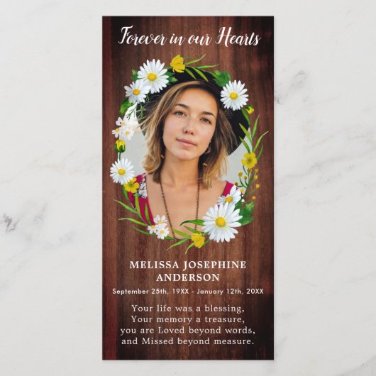 Rustieke bloemen rouwfoto rouwkaart bidkaart bedankkaart (Voorkant)