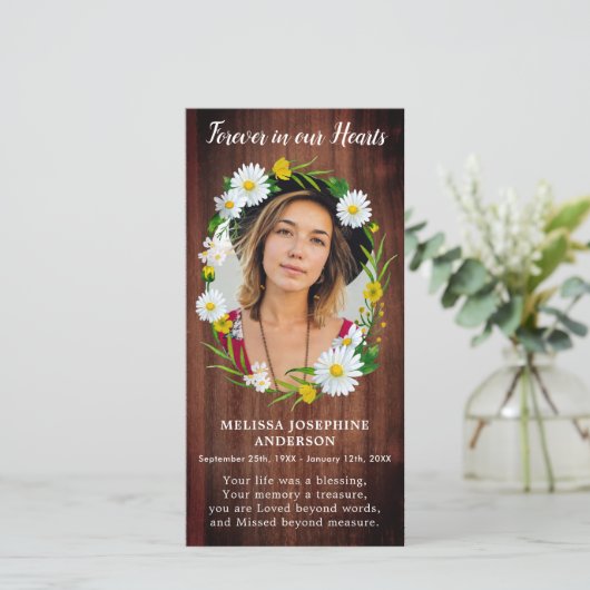 Rustieke bloemen rouwfoto rouwkaart bidkaart bedankkaart (Staand voorkant)