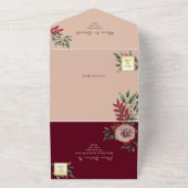 Rustieke Bloemen Roze en Bourgondische bruiloft All In One Uitnodiging (Buitenkant)