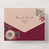 Rustieke Bloemen Roze en Bourgondische bruiloft All In One Uitnodiging (Achterkant)