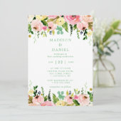 Rustieke Bloemen Roze en Mint Green Wedding Kaart (Staand voorkant)