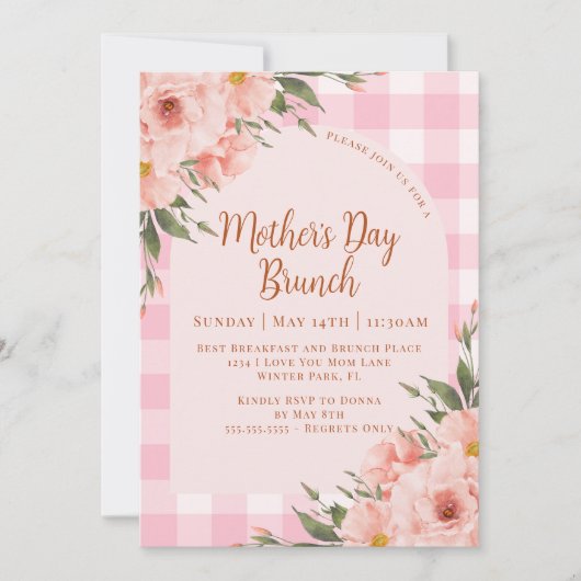 Rustieke Bloemen Roze Koper Moederdag Brunch Kaart (Voorkant)