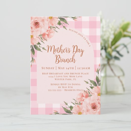 Rustieke Bloemen Roze Koper Moederdag Brunch Kaart (Staand voorkant)