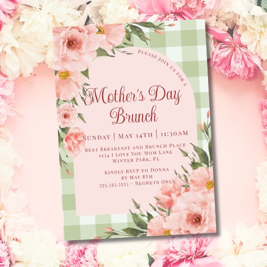 Rustieke Bloemen Roze Mint Groene Moederdag Brunch Kaart