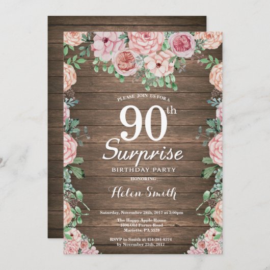 Rustieke Bloemen Roze pioenen Verrassing 90ste Ver Kaart (Voorkant / Achterkant)