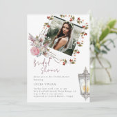 Rustieke Bloemen Rozen & Lantaarn Foto Vrijgezelle Kaart (Staand voorkant)