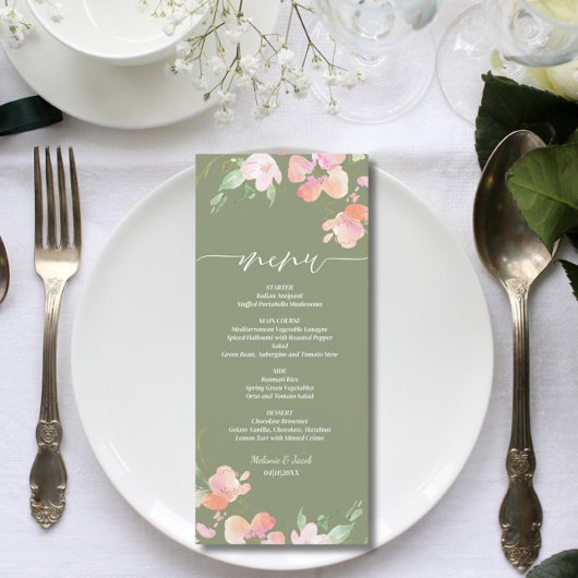 Rustieke Bloemen Sage Green Flat bruiloft Menu
