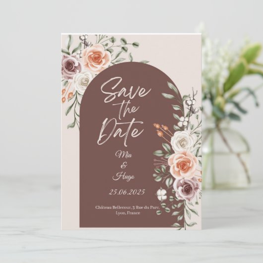 Rustieke bloemen save the date kaart (Staand voorkant)