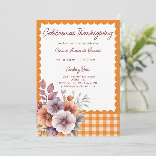 Rustieke Bloemen Schattige Spaans Español Thanksgi Kaart (Staand voorkant)