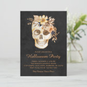 Rustieke Bloemen Schedel Halloween Party Kaart (Staand voorkant)