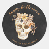 Rustieke Bloemen Schedel Halloween Square Sticker (Voorkant)