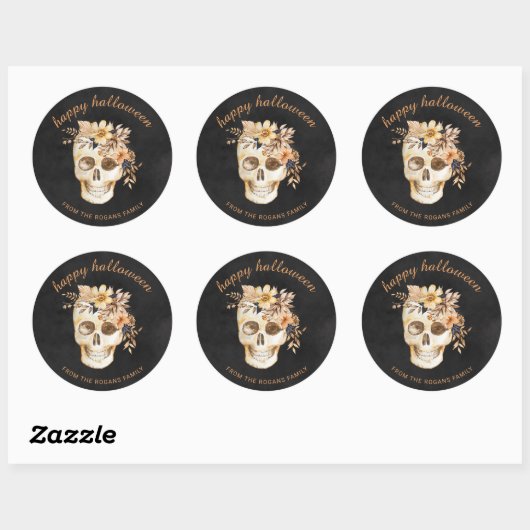Rustieke Bloemen Schedel Halloween Square Sticker (Vel)