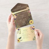 Rustieke Bloemen Schuur Hout Wedding All In One Uitnodiging (Afscheurbaar)