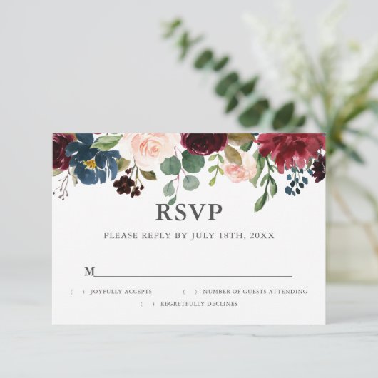 Rustieke Bloemen Script Huwelijk RSVP (Staand voorkant)
