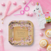 Rustieke Bloemen Scroll Kersenbloesem Huwelijk Papieren Bordje (Feest)