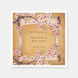 Rustieke Bloemen Scroll Kersenbloesem Huwelijk Servet