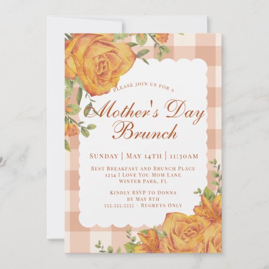 Rustieke Bloemen Sinaasappel Tan Moederdag Brunch Kaart (Voorkant)