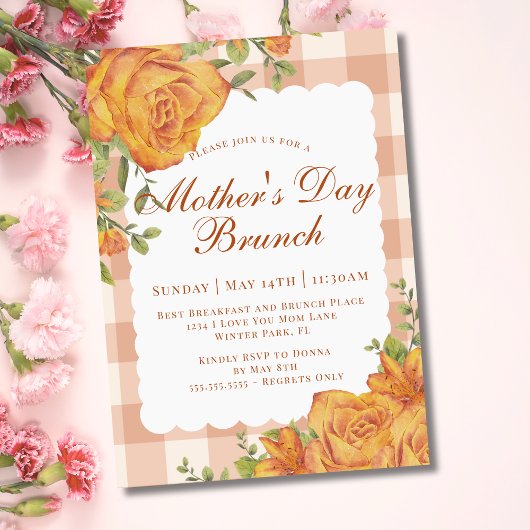 Rustieke Bloemen Sinaasappel Tan Moederdag Brunch Kaart
