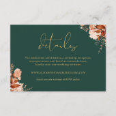 Rustieke bloemen smaragd en goud bruiloft details informatiekaartje (Voorkant)