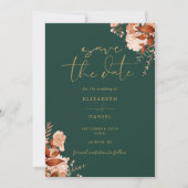 Rustieke Bloemen Smaragd Groen en Goud bruiloft Save The Date (Voorkant)