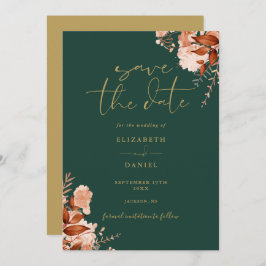 Rustieke Bloemen Smaragd Groen en Goud bruiloft Save The Date