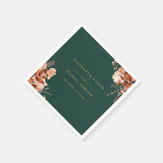 Rustieke Bloemen Smaragd Groen en Goud bruiloft Servet (Hoek)