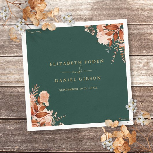 Rustieke Bloemen Smaragd Groen en Goud bruiloft Servet