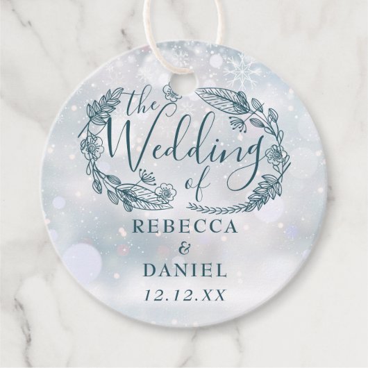 Rustieke Bloemen Sneeuwvlokken Winter Bruiloft Bedankjes Labels (Voorkant)