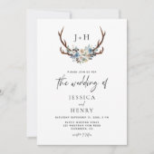 Rustieke Bloemen Stag Antlers bruiloft Kaart (Voorkant)