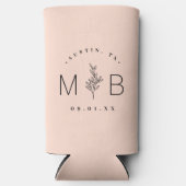 Rustieke Bloemen Stammen Huwelijk Monogram | Blush Seltzer Blikjeskoeler (Voorkant)