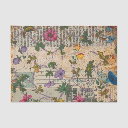 Rustieke Bloemen Stempel Lettering Decoupage Tissuepapier (Voorkant)