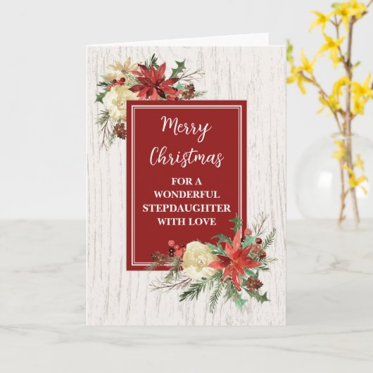 Rustieke Bloemen Stiefdochter Vrolijk Kerstfeest Kaart (Gele Bloem)