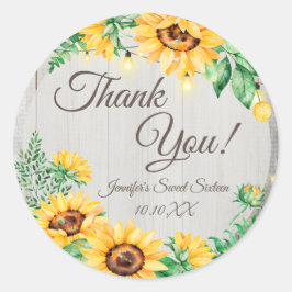 Rustieke bloemen string lampjes dank u ronde sticker