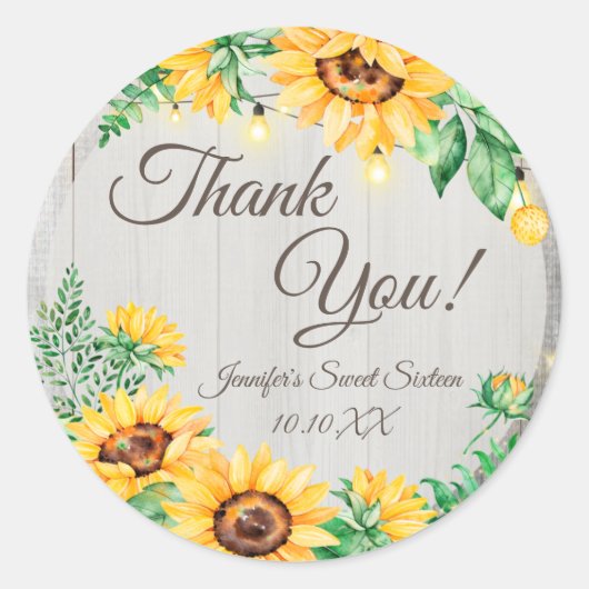 Rustieke bloemen string lampjes dank u ronde sticker (Voorkant)