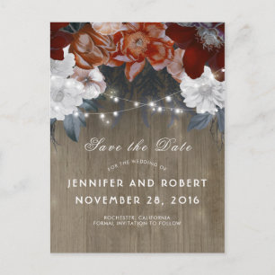 Rustieke Bloemen String Lights Barn Save the Date Aankondigingskaart