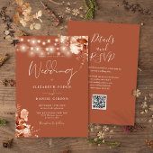 Rustieke Bloemen String Lights QR Code Herfst Brui Kaart