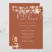 Rustieke Bloemen String Lights QR Code Herfst Brui Kaart (Voorkant / Achterkant)