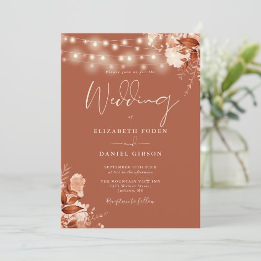 Rustieke Bloemen String Lights QR Code Herfst Brui Kaart (Staand voorkant)