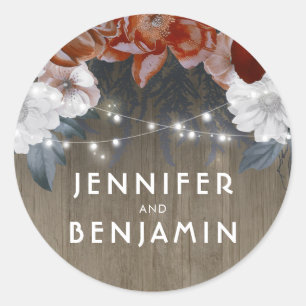 Rustieke Bloemen String Lights Schuur bruiloft Ronde Sticker