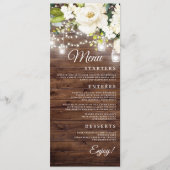 Rustieke Bloemen String Lights Trouwdiner Menu (Voorkant)