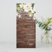 Rustieke Bloemen String Lights Trouwdiner Menu (Staand voorkant)