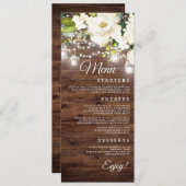 Rustieke Bloemen String Lights Trouwdiner Menu (Voorkant / Achterkant)