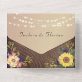 Rustieke Bloemen String Lights Wedding All In One Uitnodiging (Achterkant)