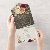 Rustieke Bloemen String Lights Wedding All In One Uitnodiging (Afscheurbaar)